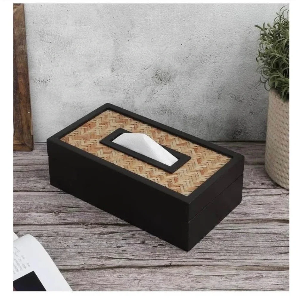 VarEesha Handmade Hand Crafted‎ Bamboo Base Wooden Tissue Box for Dining Table
